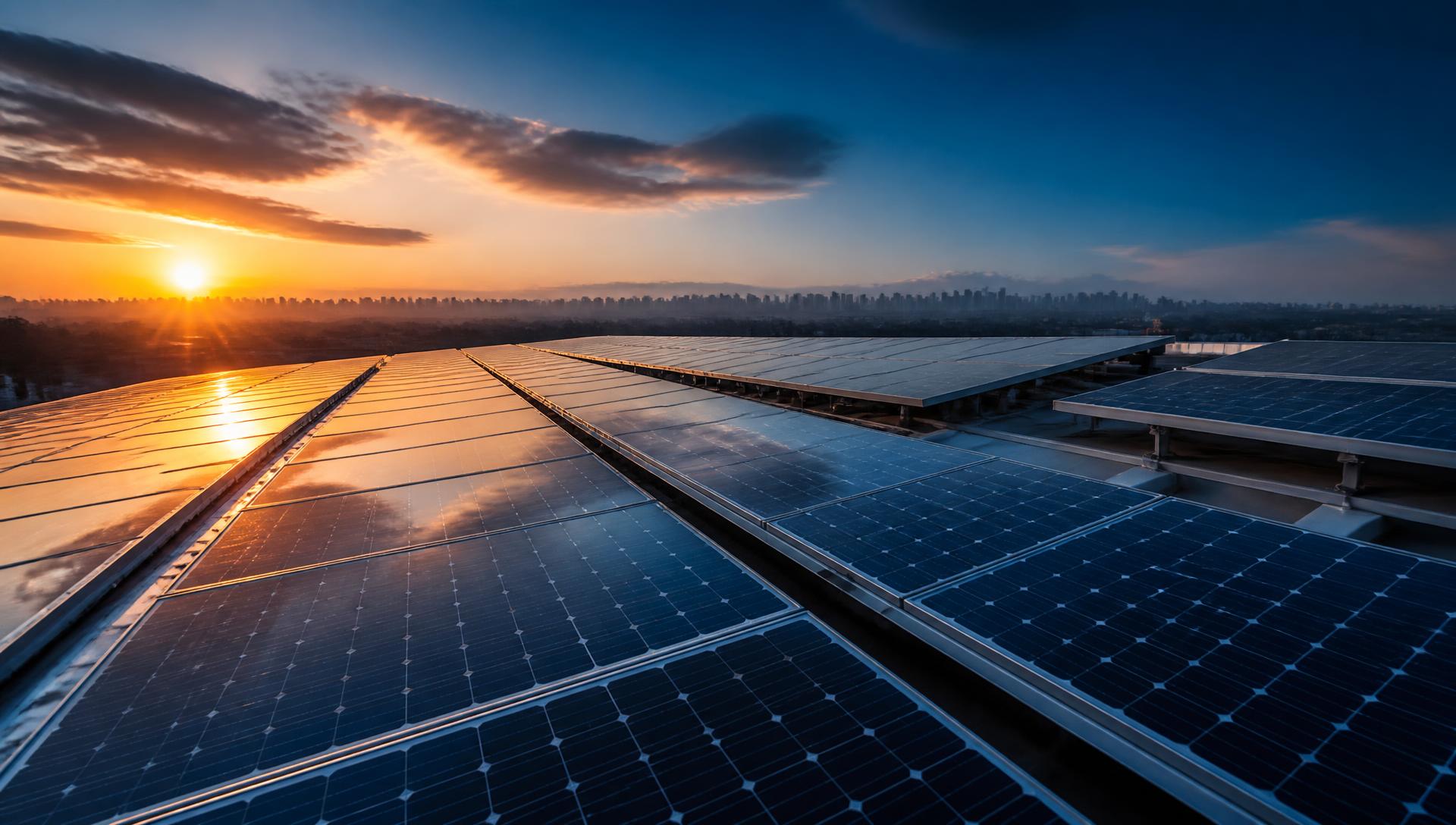 Professionally engineered rooftop solar installation at sunrise